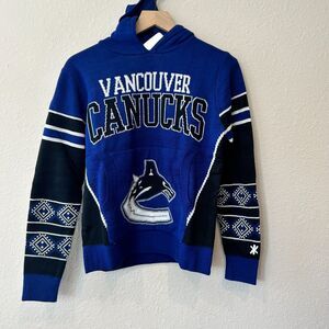 NWT YOUTH LARGE 14/16 Vancouver Canucks Ugly Christmas Hoodie Sweater NHL Blue